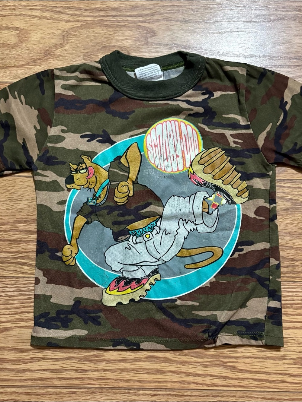 Vintage Y2K 2000 Cartoon Network Scooby Doo Camo Skater Shirt Youth 6/7